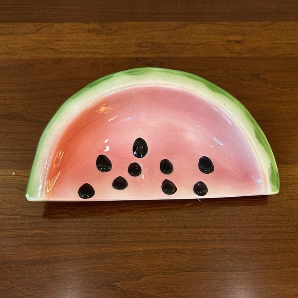 🌟5xHP🌟VTG 1970s-80s Set of 2 Glazed Ceramic Watermelon Slice Plates Hobbyist - Picture 8 of 15